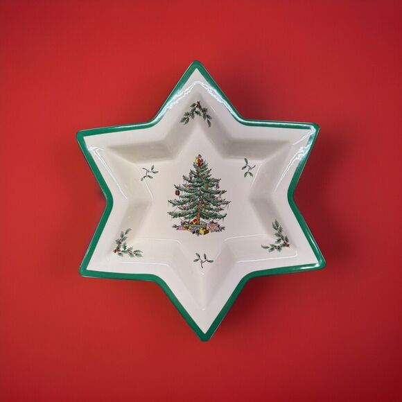 White Spode Christmas Tree Star Dish Vintage Dip Dish Serving Platter 12” X 10” - Picture 1 of 10